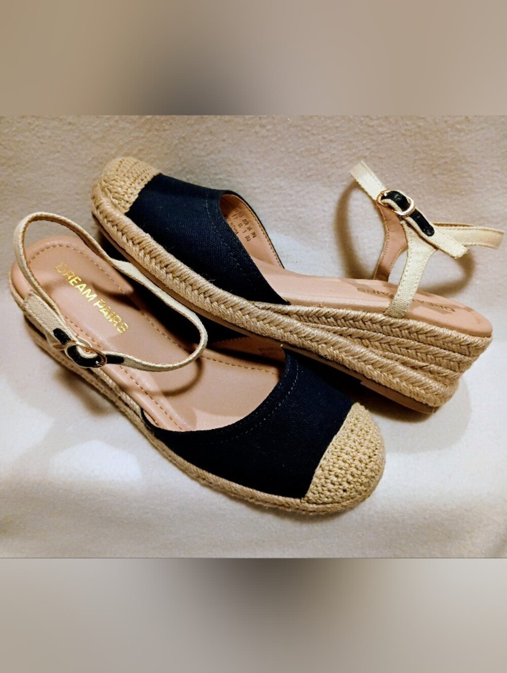 Dream Pairs Navy and Natural Espadrille Wedge Slingbacks Sz 7